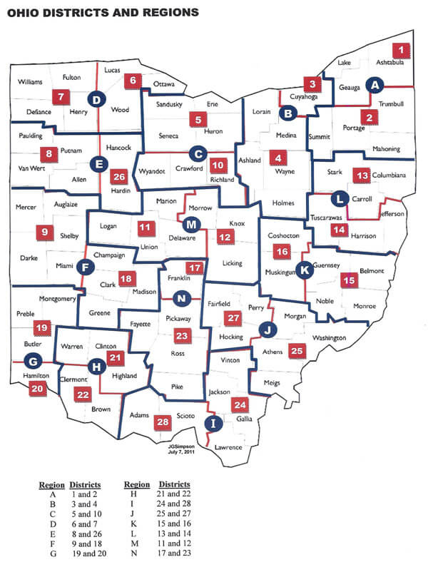 Grand chapter district map of chapters